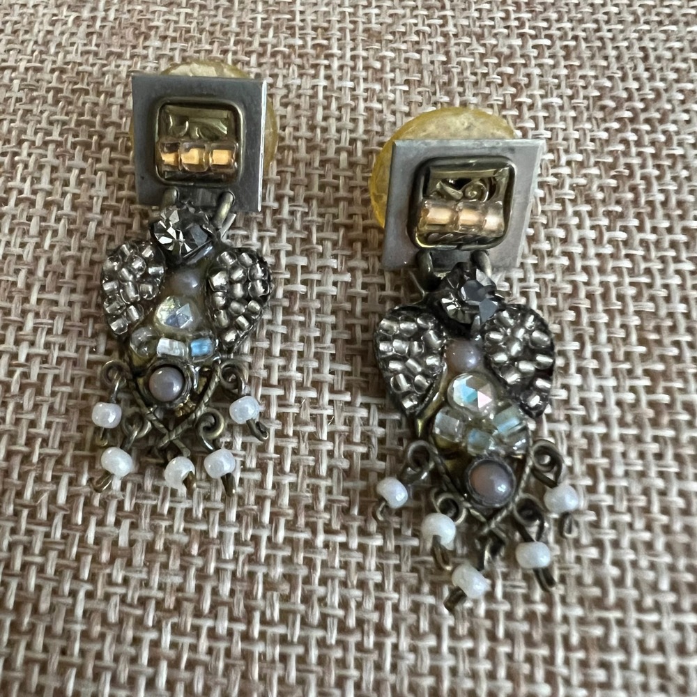 Ayala Bar Handcrafted Beaded Mosaic Drop Statement Earrings Size S Whimsigoth